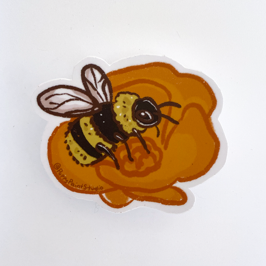 California Poppy and Bee Deluxe Sticker